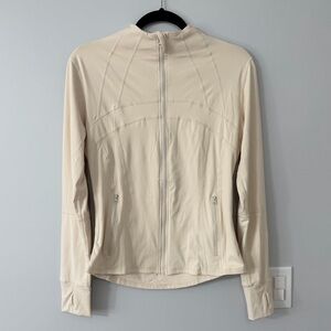 Cream Zip Up Athletic Jacket Thumbhole Sleeve Lightweight Activewear